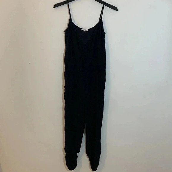 Parker Jumpsuit V Neck Ruched Hem Size XS 100% Silk Black - Picture 2 of 10